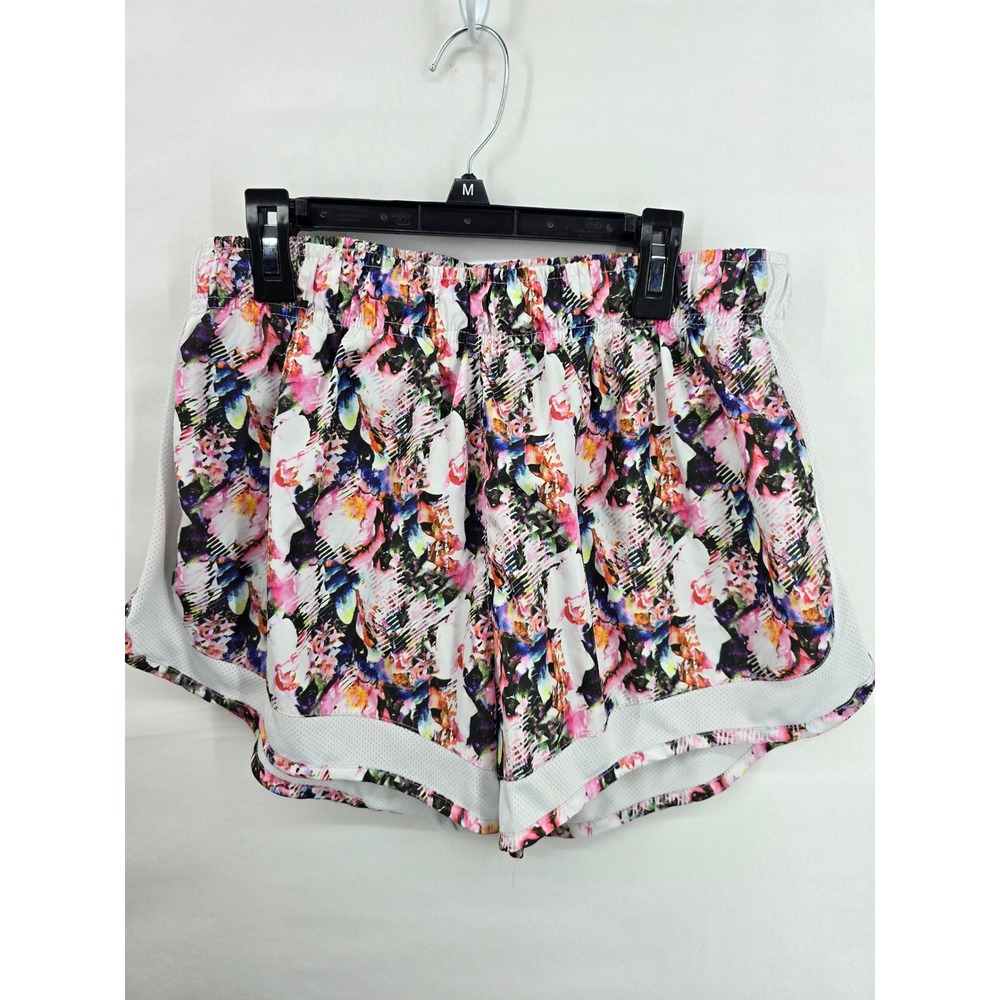 Legend Womens Floral Print Running Shorts White Mesh Side Panels Size L